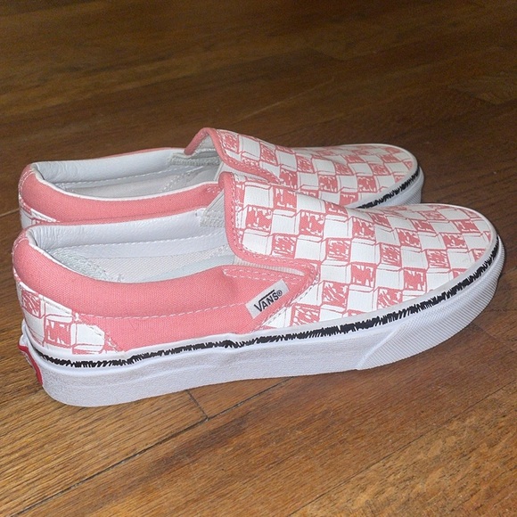 •VANS•NWOB FLAMINGO PINK SKETCH CHECKERED OLD SKOOL SLIP ON SNEAKERS SIZE 6 - Picture 4 of 8